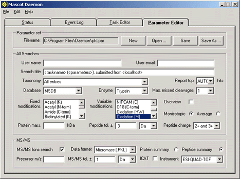 daemon parameter tab