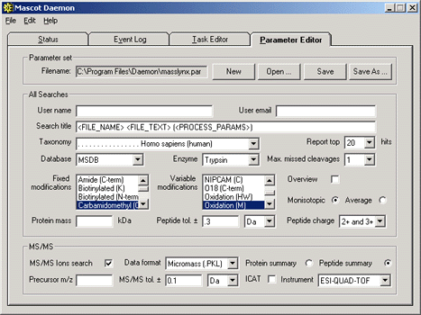 daemon parameter tab